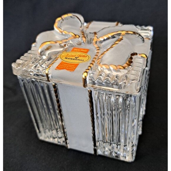 VTG Anna Hutte Bleikristall Lead Crystal Trinket Box 24% PbO Square Bow Germany - Picture 2 of 8